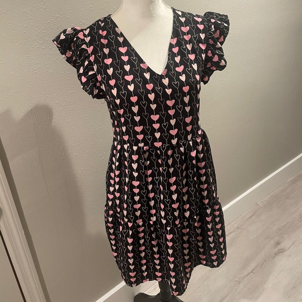 Entro black ruffle dress with pink flowers